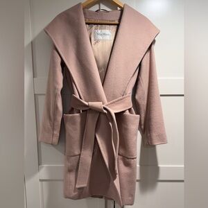 MaxMara Camel Hair Hooded Wrap Coat Blush Sz 12, fits like Sz 8